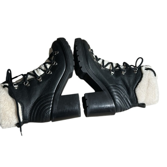 Mark Fisher,boots,sheep fur,Black leather biker wm sz 7.5 chunky heel,platform - Picture 10 of 15